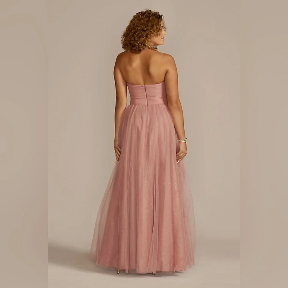 Off The Shoulder Glitter Tulle Ball Gown Prom Dress NWT Removable Straps!! Slit - Picture 2 of 6